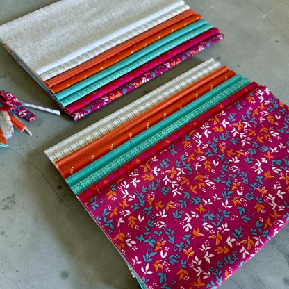 Patchwork with Busyfingers Sunset Splash fat eighth cotton fabric pack featuring 8 assorted colourful floral prints