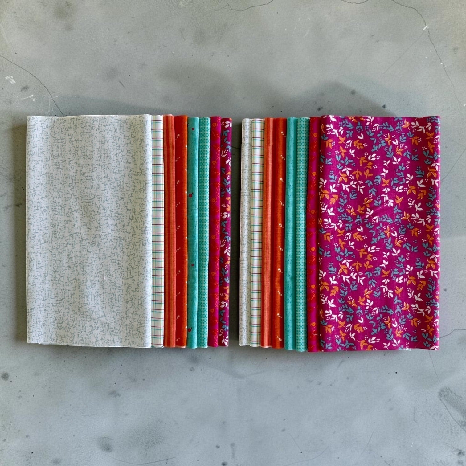 Patchwork with Busyfingers Sunset Splash 8-piece fat eighth cotton fabric bundle in vibrant floral and geometric prints