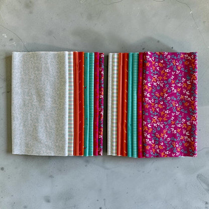 Patchwork with Busyfingers Sunset Splash 8-piece fat eighth cotton fabric bundle in vibrant floral and geometric prints