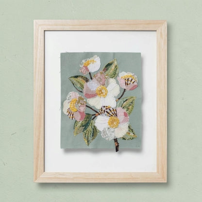 Patchwork with Busyfingers Sweet Grace slow stitching kit featuring floral fabric applique on duck egg blue linen