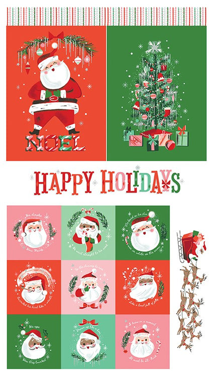 Patchwork with Busyfingers Twas Holidays fabric panel featuring Santa, Christmas tree, and festive motifs