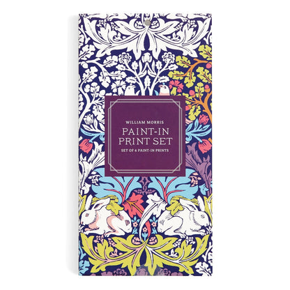 Patchwork with Busyfingers William Morris Paint-in Print Set featuring a vibrant floral and rabbit pattern. Set of 6 prints.