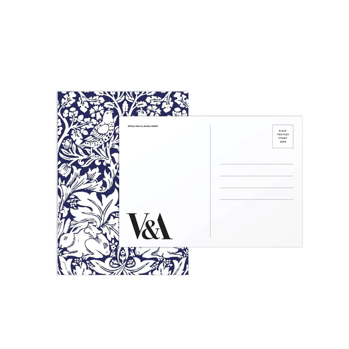 Patchwork with Busyfingers William Morris Brother Rabbit blue and white floral print postcard set.