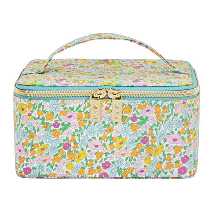 Patchwork with Busyfingers Large Jewellery Cube in Liberty floral print with blue trim and gold zips. Perfect for travel.