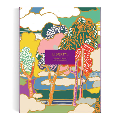 Patchwork with Busyfingers Liberty Prospect Road Paint by Number Kit with vibrant trees and clouds design.