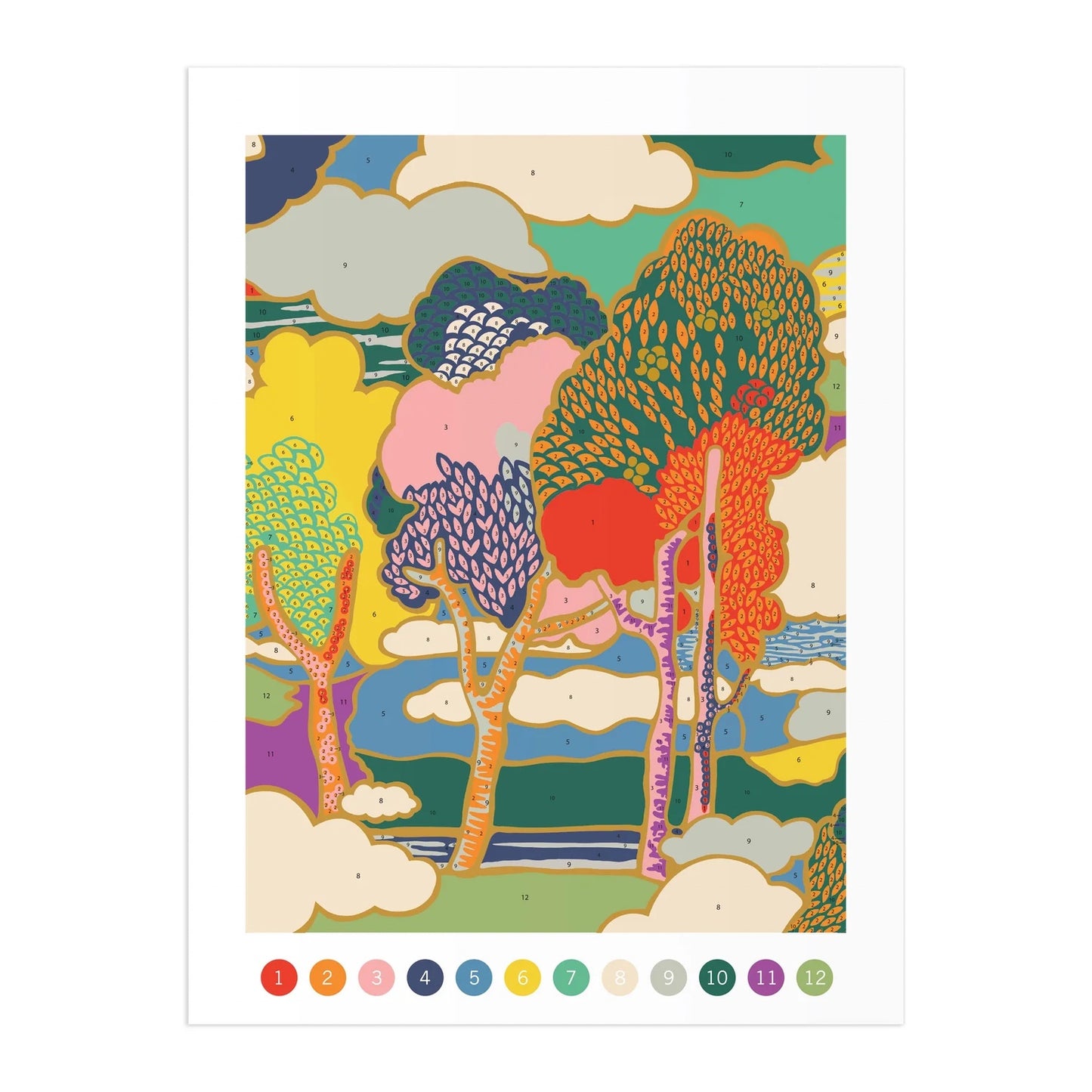 Patchwork with Busyfingers Liberty Prospect Paint by Number Kit featuring a vibrant, abstract landscape with numbered sections for painting.