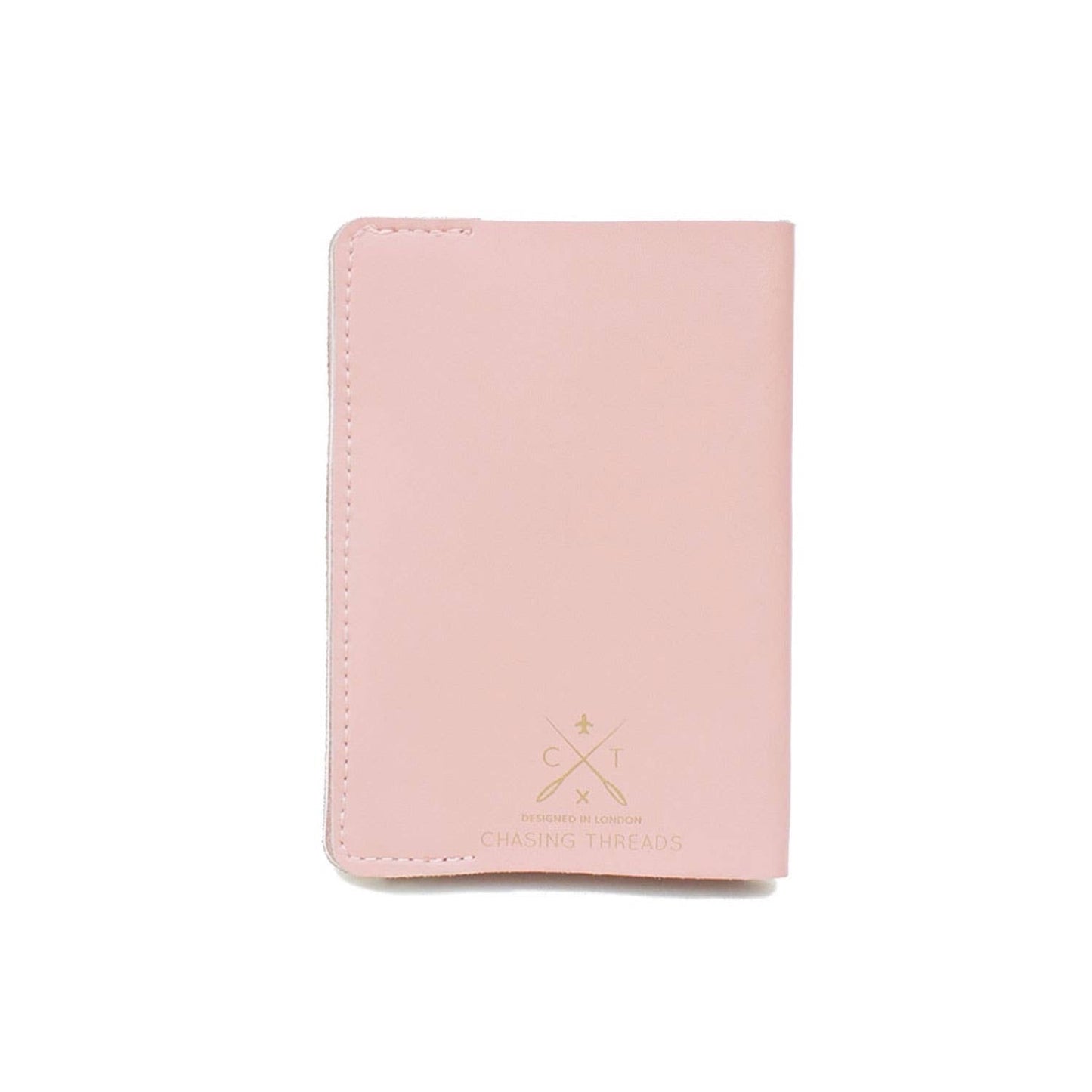 Patchwork with Busyfingers dusty pink leather passport cover with world map design and gold stitching detail.