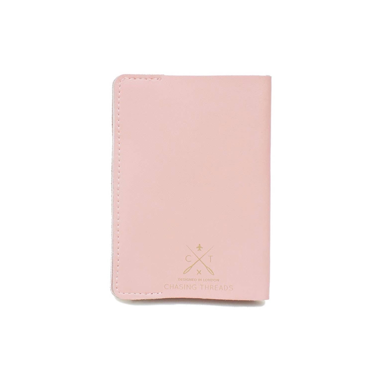 Patchwork with Busyfingers dusty pink leather passport cover with world map design and gold stitching detail.