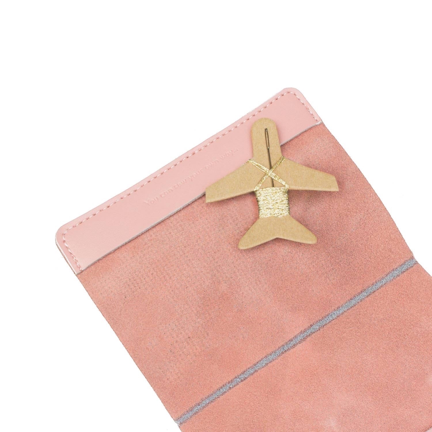 Patchwork with Busyfingers dusty pink leather passport cover with world map design and gold thread kit.