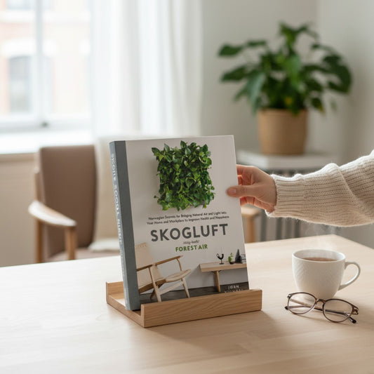 Patchwork with Busyfingers Skogluft: Forest Air book cover featuring a vertical plant wall and minimalist furniture, promoting natural living.