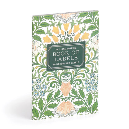 Patchwork with Busyfingers William Morris Book of Labels featuring floral artwork with yellow, blue, and peach flowers on a white background.