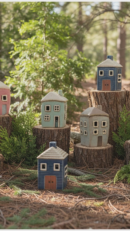 Village Pottery | Tall House Mini Tea light | Red